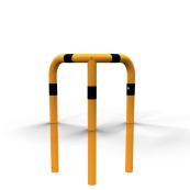 Anti-nudge hoop 90 | equal-sided | steel tube  76 mm | yellow / black | total width: 600 mm | height above ground: 650 mm | for casting in concrete